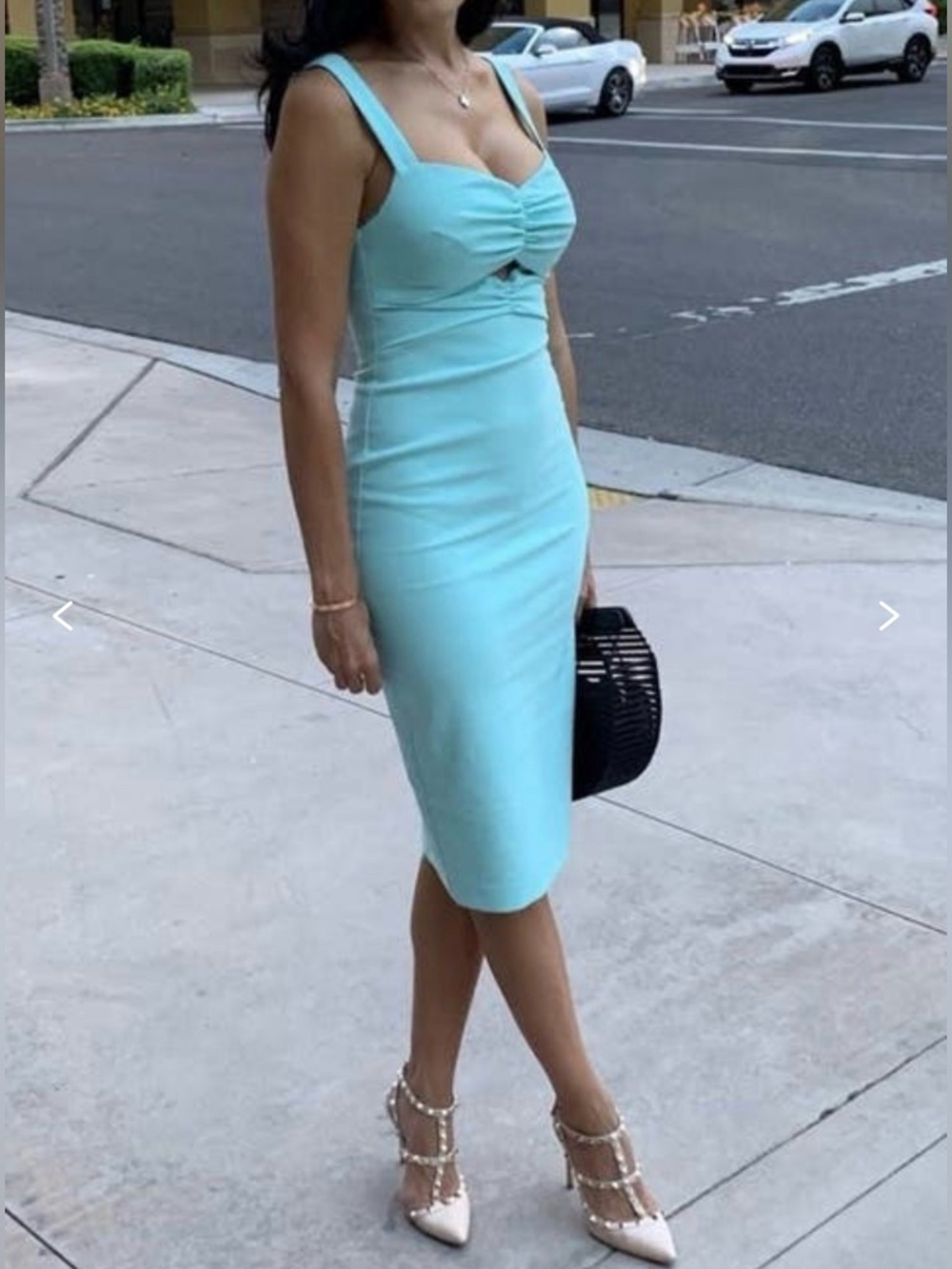 Likely Terry Sleeveless Bodycon Midi Dress size 6 Robins Egg Tiffany Blue